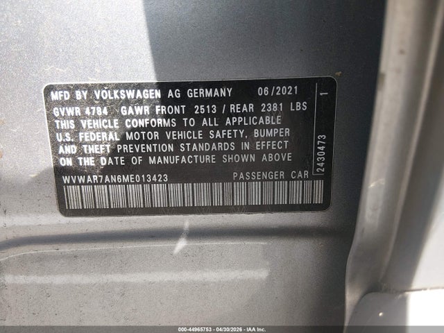 Aukcja sprzedaży 2021 Volkswagen Arteon 2.0t Se, vin: WVWAR7AN6ME013423, numer aukcji: 44965753