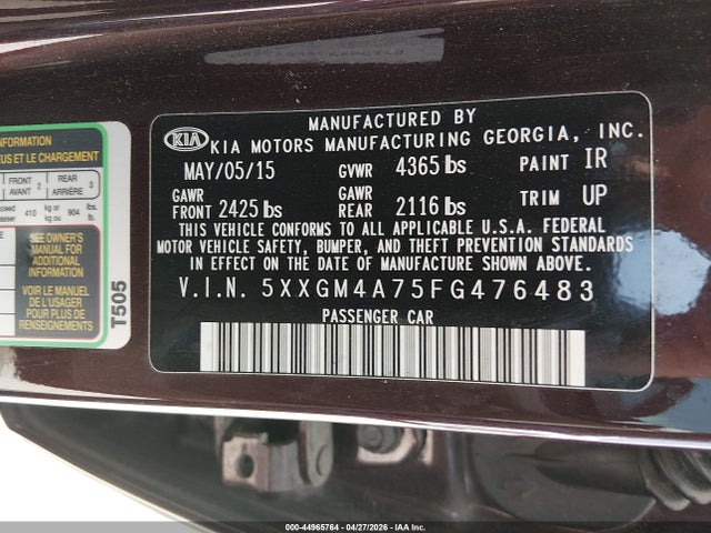 Продажа на аукционе авто 2015 Kia Optima Lx, vin: 5XXGM4A75FG476483, номер лота: 44965764