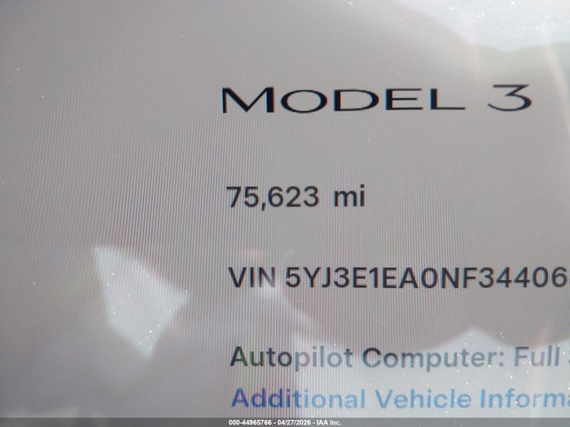 Продаж на аукціоні авто 2022 Tesla Model 3 Rear-wheel Drive, vin: 5YJ3E1EA0NF344068, номер лоту: 44965766