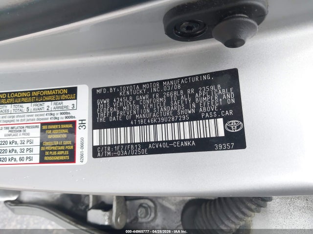 Продажа на аукционе авто 2009 Toyota Camry Le, vin: 4T1BE46K39U287295, номер лота: 44965777