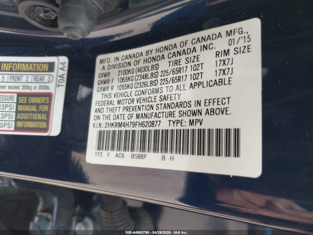 Продаж на аукціоні авто 2015 Honda Cr-v Ex-l, vin: 2HKRM4H79FH620877, номер лоту: 44965798