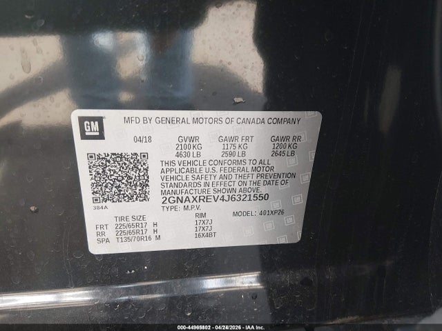 2GNAXREV4J6321550 Chevrolet EQUINOX LS
