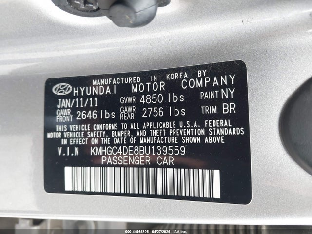 Продаж на аукціоні авто 2011 Hyundai Genesis 3.8, vin: KMHGC4DE8BU139559, номер лоту: 44965805