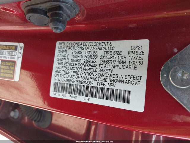 7FARW2H78ME018387 Honda Cr-v Awd Special Edition