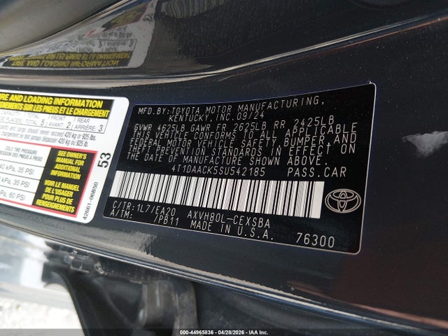 Aukcja sprzedaży 2025 Toyota Camry Se, vin: 4T1DAACK5SU542185, numer aukcji: 44965836