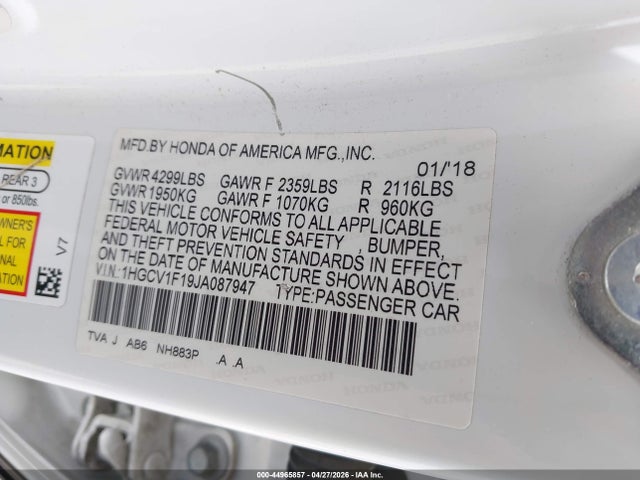 Honda ACCORD LX 2018 1HGCV1F19JA087947 Image 9