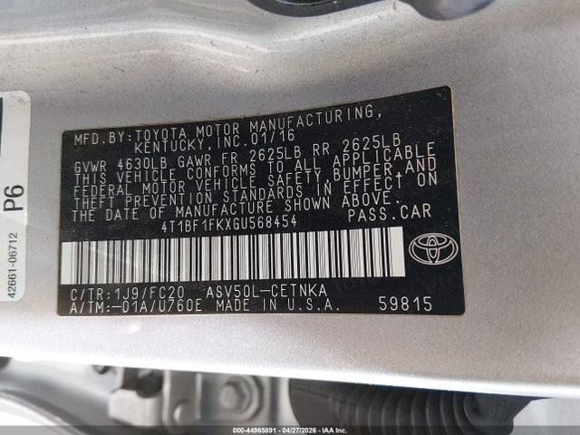 4T1BF1FKXGU568454 Toyota CAMRY LE