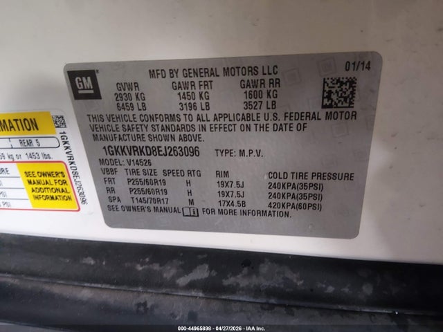 Продаж на аукціоні авто 2014 Gmc Acadia Slt-1, vin: 1GKKVRKD8EJ263096, номер лоту: 44965898