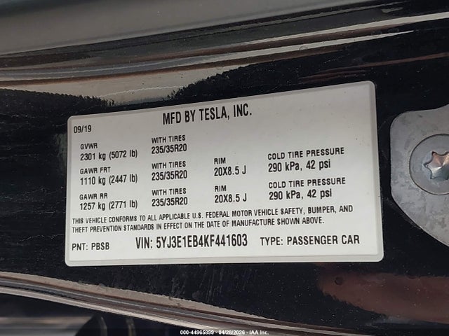Продажа на аукционе авто 2019 Tesla Model 3 Long Range/performance, vin: 5YJ3E1EB4KF441603, номер лота: 44965899