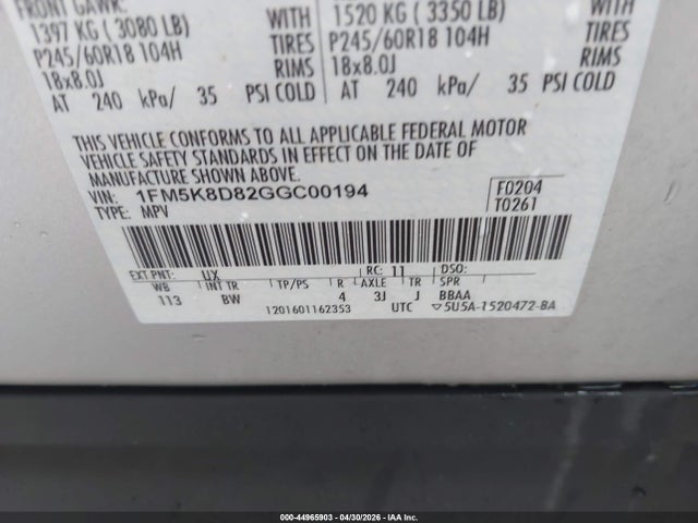 1FM5K8D82GGC00194 Ford EXPLORER XLT