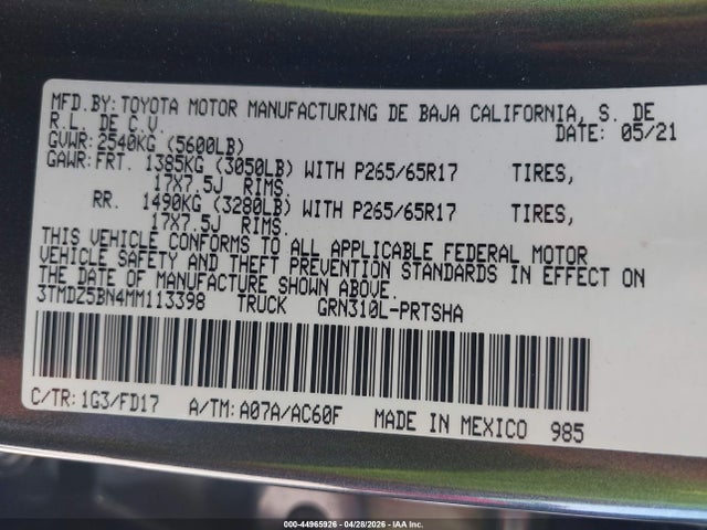3TMDZ5BN4MM113398 Toyota Tacoma Trd Sport