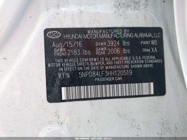 5NPD84LF3HH120519 Hyundai Elantra Limited