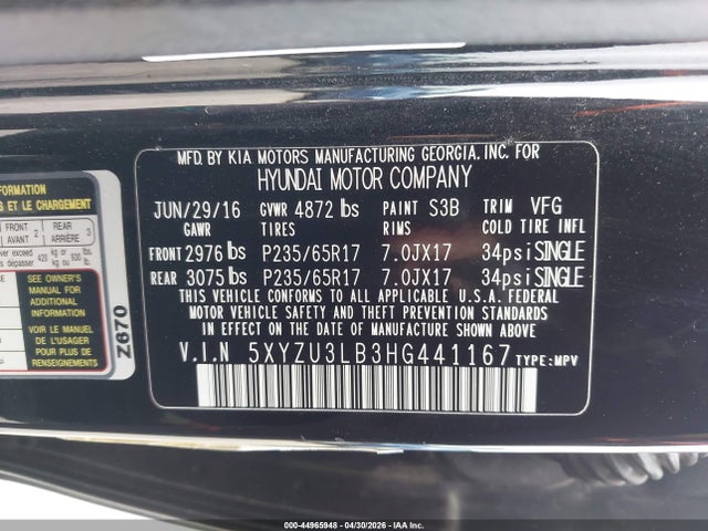 Aukcja sprzedaży 2017 Hyundai Santa Fe Sport 2.4l, vin: 5XYZU3LB3HG441167, numer aukcji: 44965948