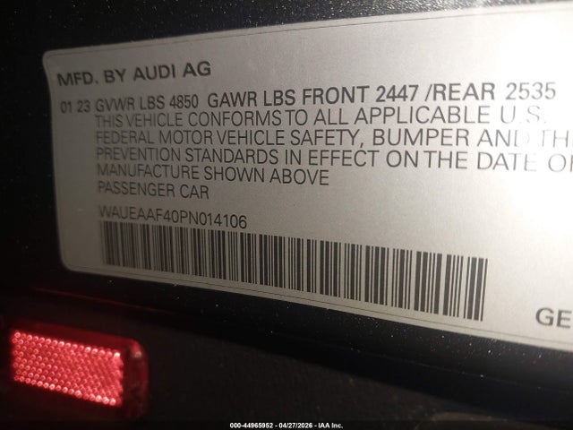 Aukcja sprzedaży 2023 Audi A4 Premium Plus 45 Tfsi S Line Quattro S Tronic, vin: WAUEAAF40PN014106, numer aukcji: 44965952