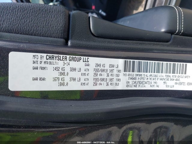 Продаж на аукціоні авто 2014 Jeep Grand Cherokee Limited, vin: 1C4RJFBGXEC447314, номер лоту: 44965961