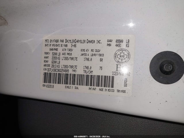 Aukcja sprzedaży 2006 Dodge Ram 3500 Slt/sport, vin: 3D7LX38C96G254809, numer aukcji: 44965971