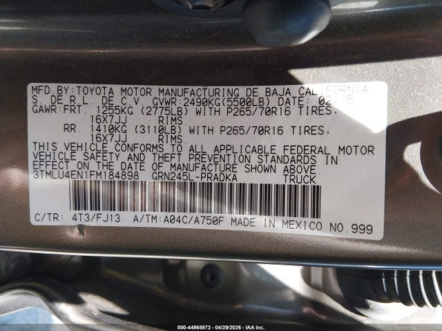 Toyota Tacoma Base V6 2015 3TMLU4EN1FM184898 Image 9