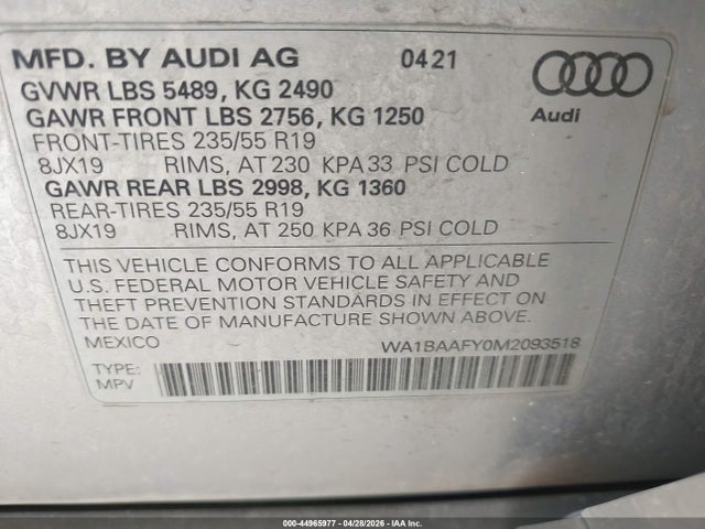 WA1BAAFY0M2093518 Audi Q5 Premium Plus 45 Tfsi Quattro S Tronic