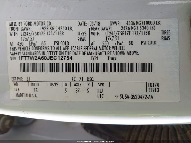 Ford F-250 Xl 2018 1FT7W2A60JEC12784 Image 9