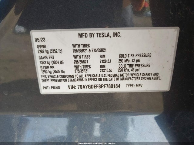 Aukcja sprzedaży 2023 Tesla Model Y Performance Dual Motor All-wheel Drive, vin: 7SAYGDEF8PF780184, numer aukcji: 44966015