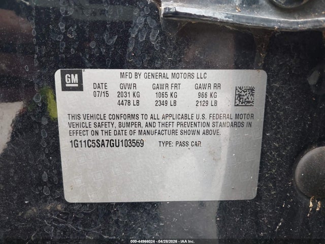Aukcja sprzedaży 2016 Chevrolet Malibu Limited Lt, vin: 1G11C5SA7GU103569, numer aukcji: 44966024