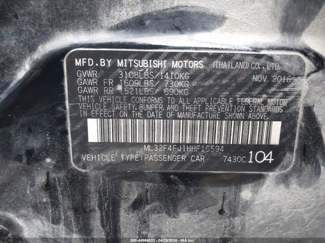 Продаж на аукціоні авто 2017 Mitsubishi Mirage G4 Se, vin: ML32F4FJ1HHF16594, номер лоту: 44966032