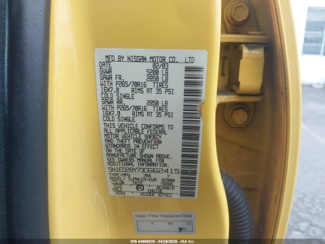 44966036 :رقم المزاد ، 5N1ED28Y73C662415 vin ، 2003 Nissan Xterra Xe مزاد بيع