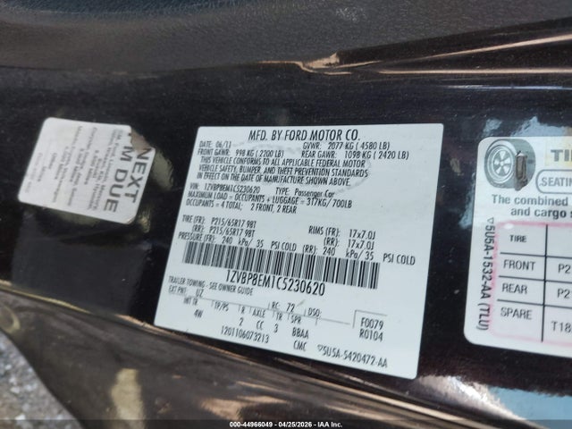 2012 Ford Mustang V6 Premium მანქანა იყიდება აუქციონზე, vin: 1ZVBP8EM1C5230620, აუქციონის ნომერი: 44966049