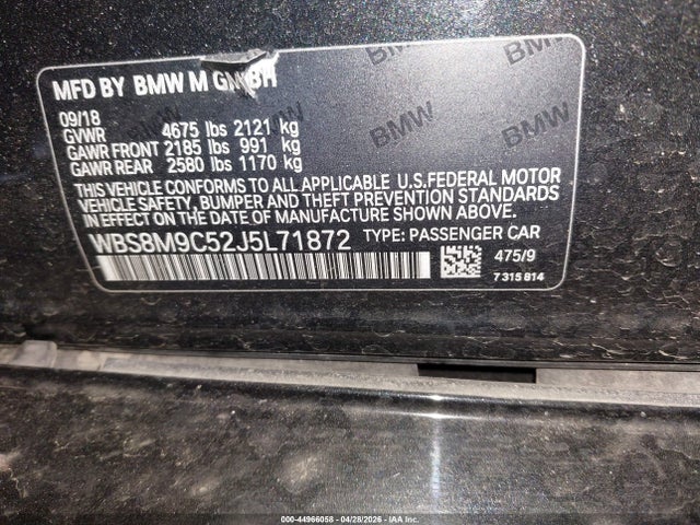 Aukcja sprzedaży 2018 Bmw M3, vin: WBS8M9C52J5L71872, numer aukcji: 44966058
