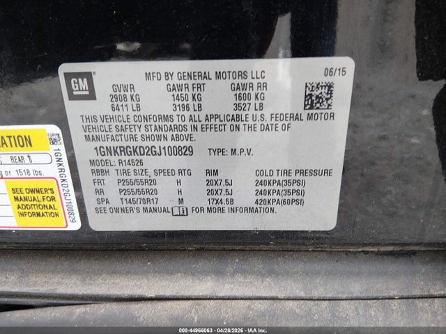 Продажа на аукционе авто 2016 Chevrolet Traverse 1lt, vin: 1GNKRGKD2GJ100829, номер лота: 44966063