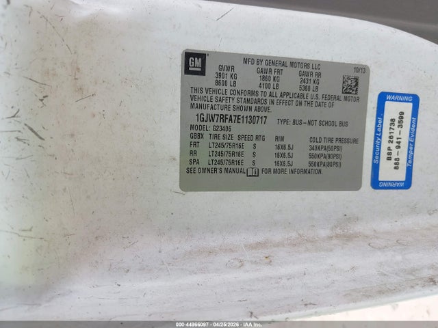 Aukcja sprzedaży 2014 Gmc Savana 2500 Lt, vin: 1GJW7RFA7E1130717, numer aukcji: 44966097