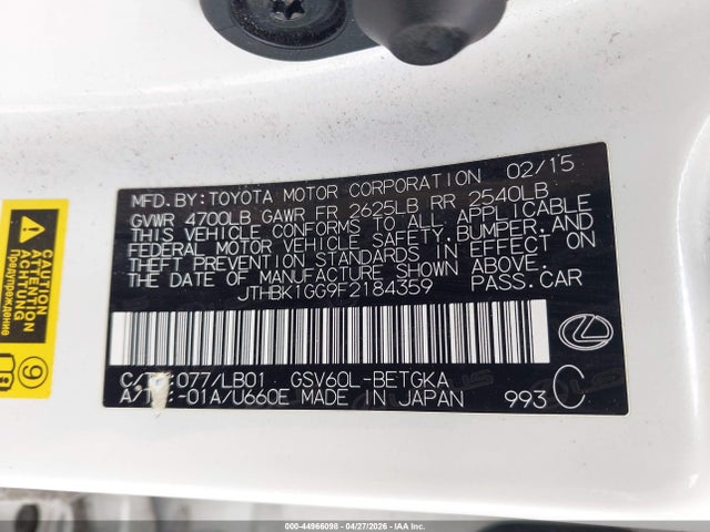 JTHBK1GG9F2184359 Lexus ES 350