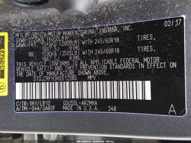 Toyota Highlander Xle 2017 5TDJZRFH3HS512565 Image 9
