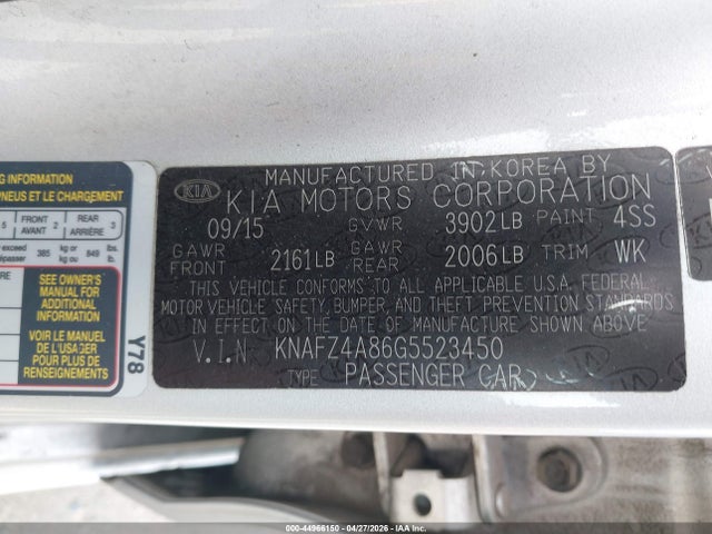 Aukcja sprzedaży 2016 Kia Forte Ex, vin: KNAFZ4A86G5523450, numer aukcji: 44966150