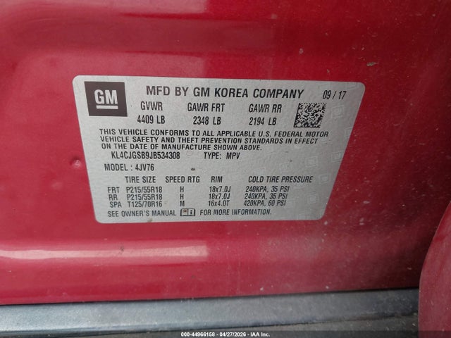 Aukcja sprzedaży 2018 Buick Encore Essence, vin: KL4CJGSB9JB534308, numer aukcji: 44966158