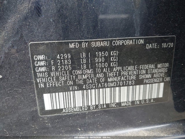 44966173 :رقم المزاد ، 4S3GTAT60M3701783 vin ، 2021 Subaru Impreza Limited 5-door مزاد بيع