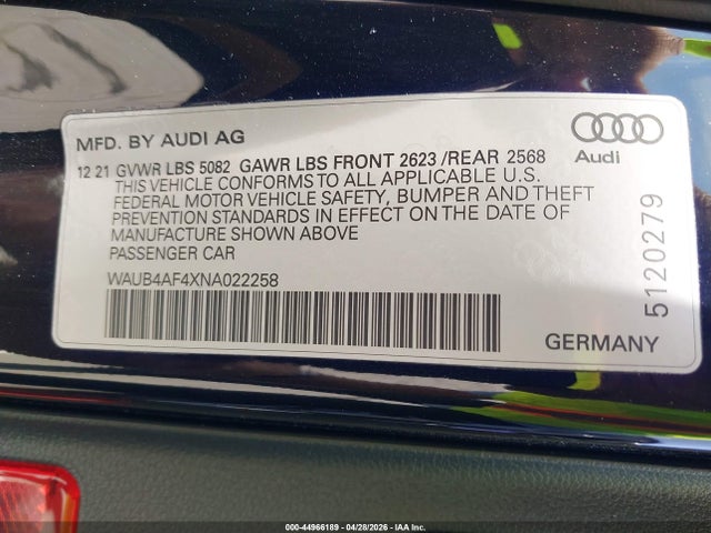 Продажа на аукционе авто 2022 Audi S4 Premium Plus Tfsi Quattro Tiptronic, vin: WAUB4AF4XNA022258, номер лота: 44966189