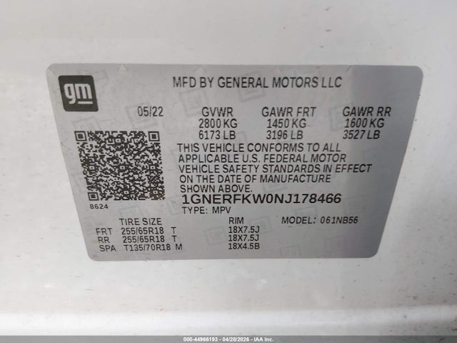 Продаж на аукціоні авто 2022 Chevrolet Traverse Fwd Ls, vin: 1GNERFKW0NJ178466, номер лоту: 44966193