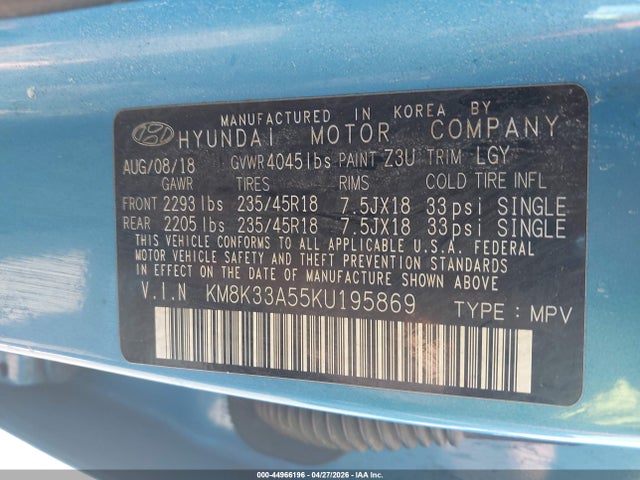 Aukcja sprzedaży 2019 Hyundai Kona Limited, vin: KM8K33A55KU195869, numer aukcji: 44966196