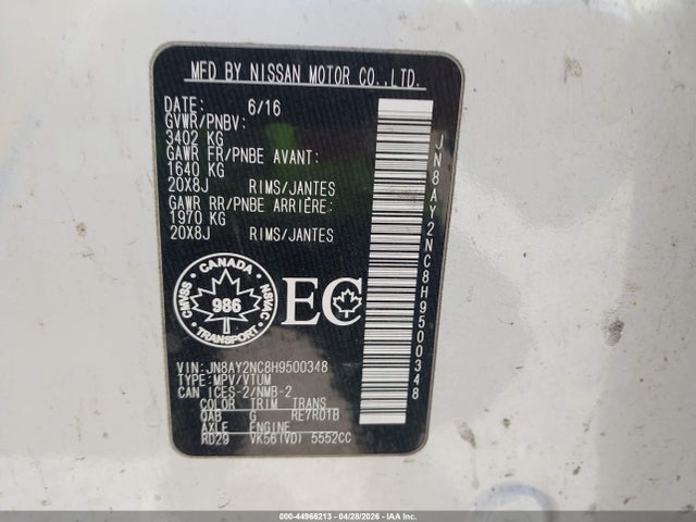 JN8AY2NC8H9500348 Nissan Armada Platinum/sl/sv