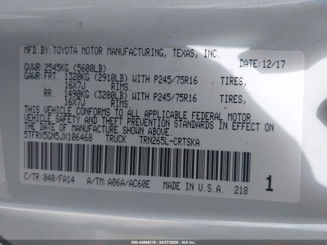 5TFRX5GN5JX106468 Toyota Tacoma Sr