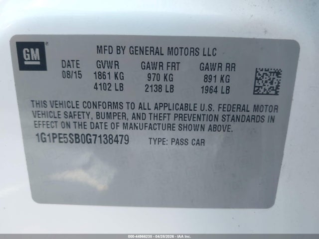 1G1PE5SB0G7138479 Chevrolet Cruze Limited 1lt Auto