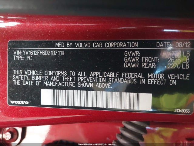 Продаж на аукціоні авто 2013 Volvo S60 T5 Platinum, vin: YV1612FH6D2187118, номер лоту: 44966246