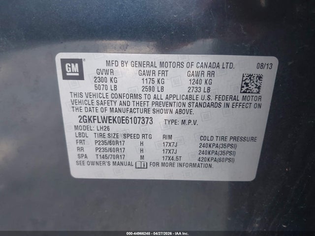 Aukcja sprzedaży 2014 Gmc Terrain Sle-2, vin: 2GKFLWEK0E6107373, numer aukcji: 44966248