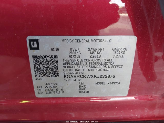 Aukcja sprzedaży 2019 Buick Enclave Fwd Premium, vin: 5GAERCKWXKJ232876, numer aukcji: 44966262