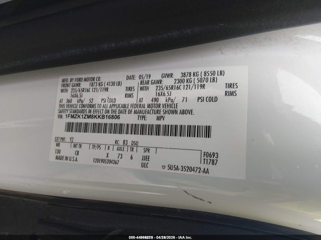 1FMZK1ZM8KKB16806 Ford Transit-150 Xl