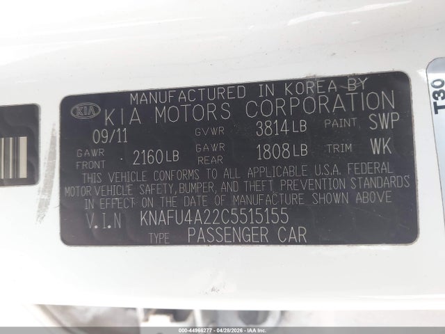 Продажа на аукционе авто 2012 Kia Forte Ex, vin: KNAFU4A22C5515155, номер лота: 44966277
