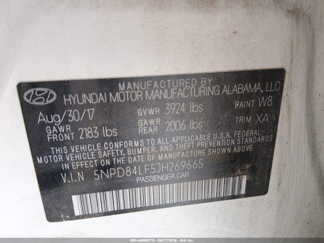 Продаж на аукціоні авто 2018 Hyundai Elantra Value Edition, vin: 5NPD84LF5JH269665, номер лоту: 44966279