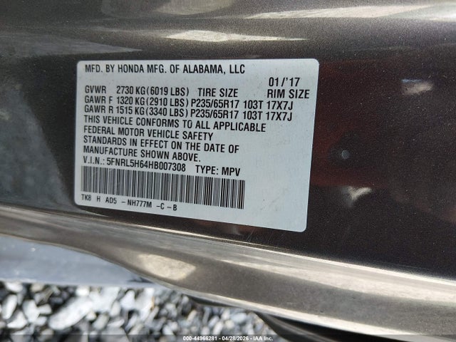 Aukcja sprzedaży 2017 Honda Odyssey Ex-l, vin: 5FNRL5H64HB007308, numer aukcji: 44966281