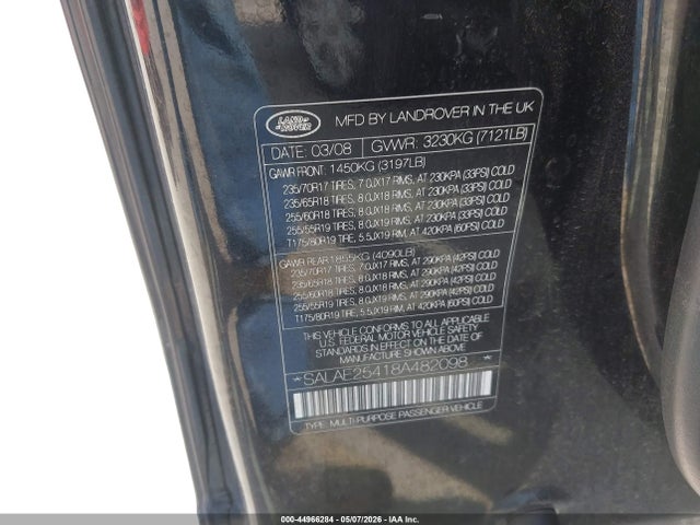 Продажа на аукционе авто 2008 Land Rover Lr3 V8 Se, vin: SALAE25418A482098, номер лота: 44966284
